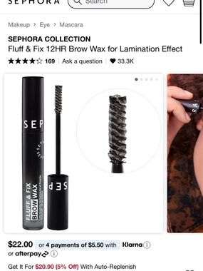 SEPHORA Collection Fluff & Fix Brow Wax - Clear/Black - new